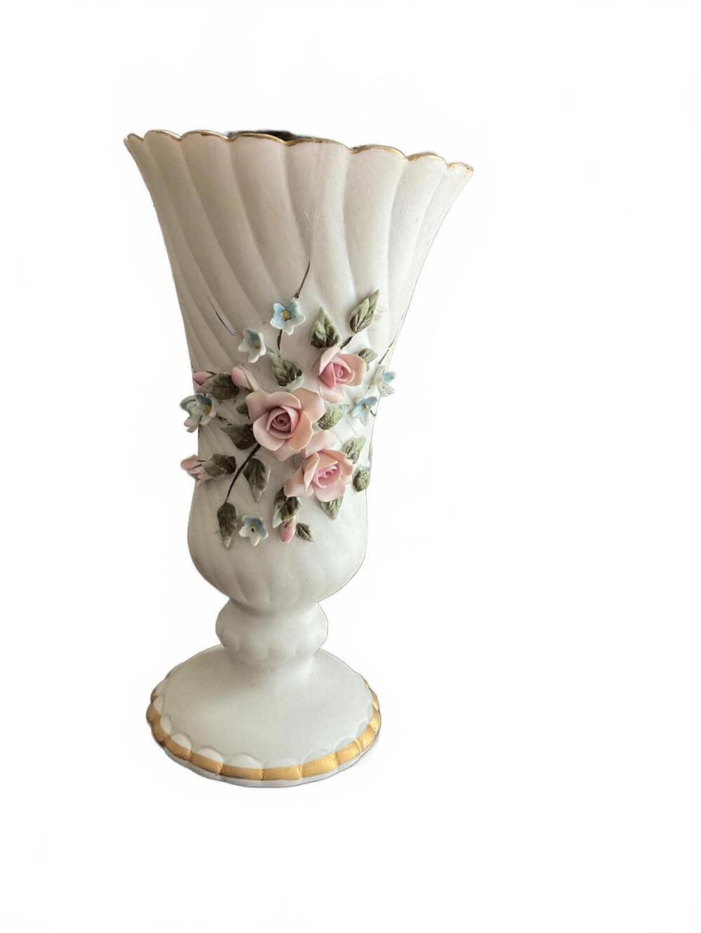 1958 Vintage Lefton Pink Rose Pedestal  Vase